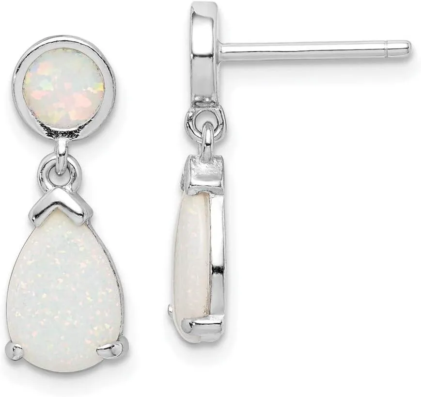 Solid Real 925 Sterling Silver Created Opal Teardrop Dangle Studs Post Earrings
