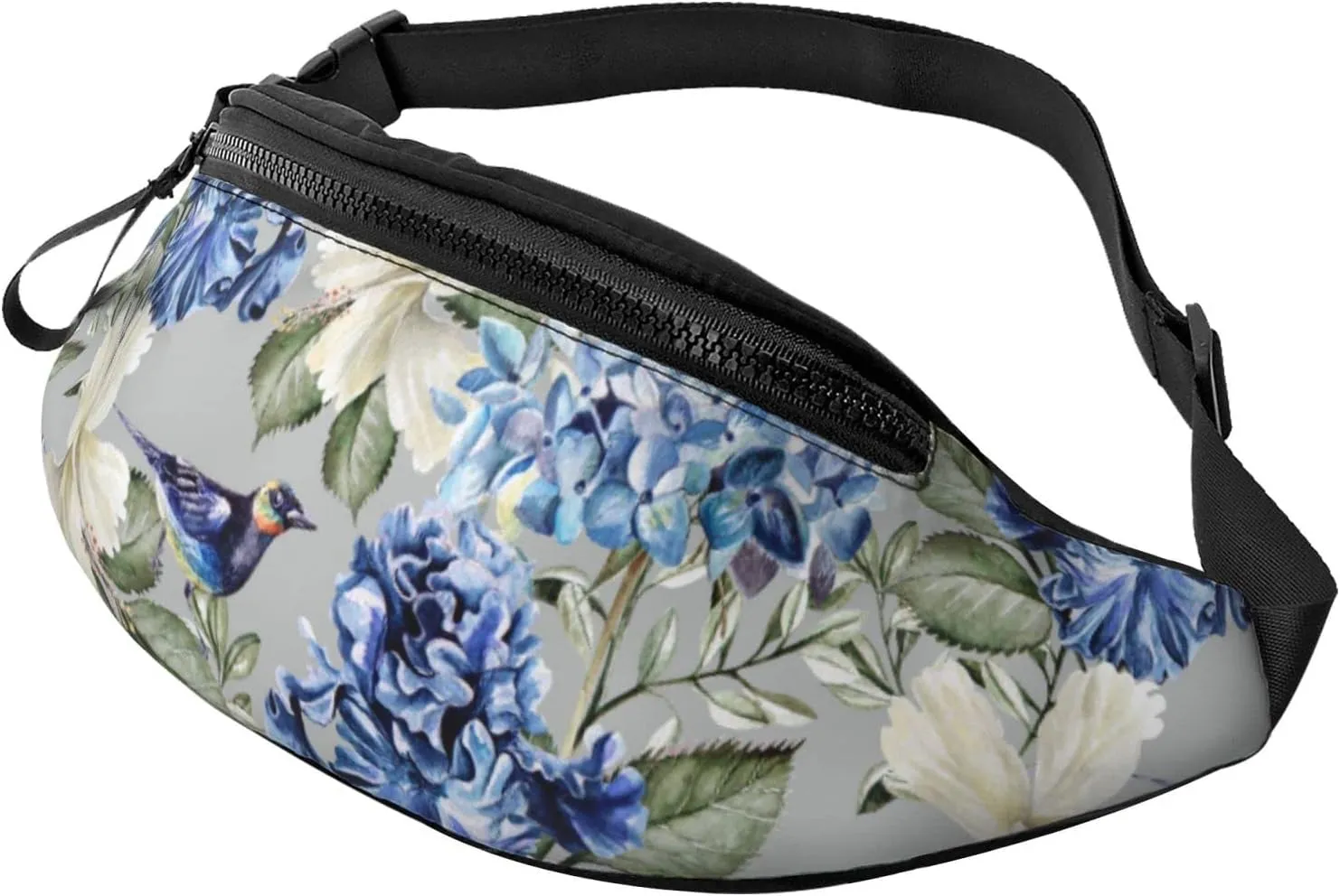 Sport Waist Bag For Men Women-Hydrangea Hibiscus Iris Bird Leaf Fanny Pack-Casual Bum Bags Hiking Running Belt Bags
