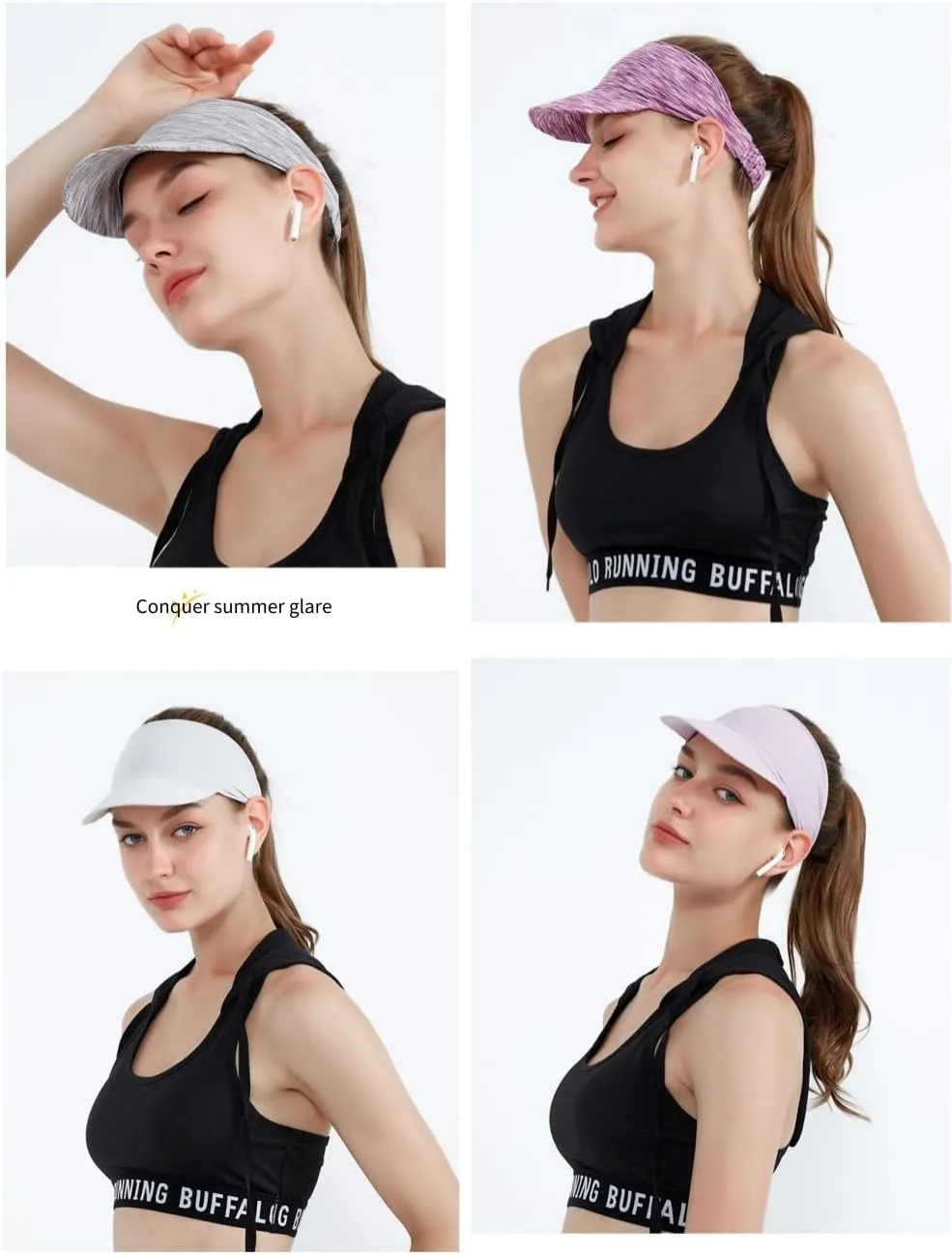 Sports Headband Sun Visor Hats for Women, UV Protection Sun Hats, Packable Ponytail Beach Summer Hat for Sports Golf