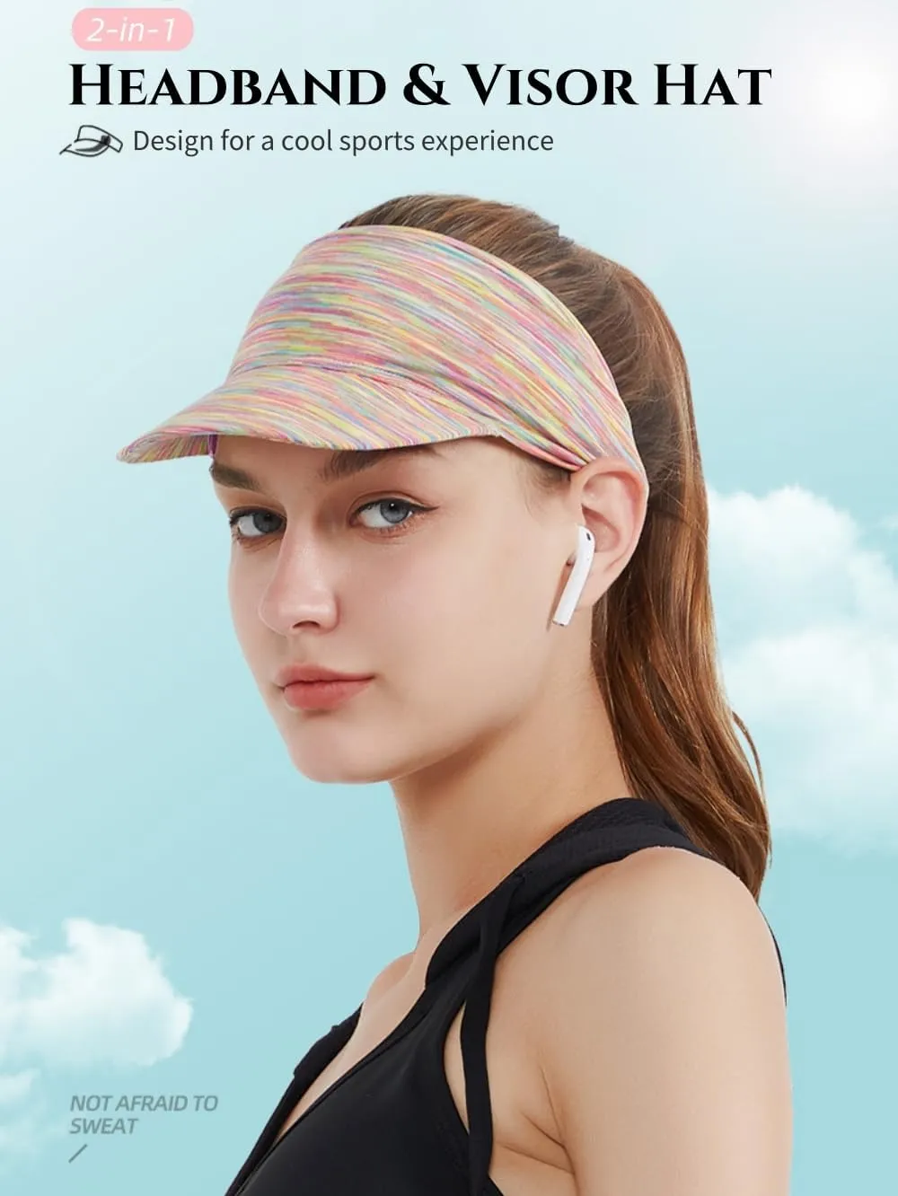 Sports Headband Sun Visor Hats for Women, UV Protection Sun Hats, Packable Ponytail Beach Summer Hat for Sports Golf