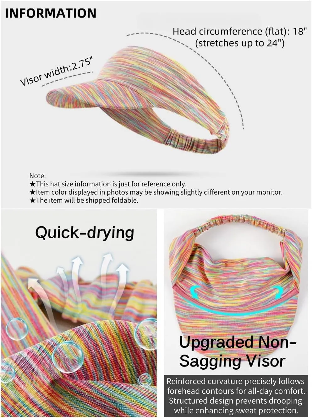 Sports Headband Sun Visor Hats for Women, UV Protection Sun Hats, Packable Ponytail Beach Summer Hat for Sports Golf