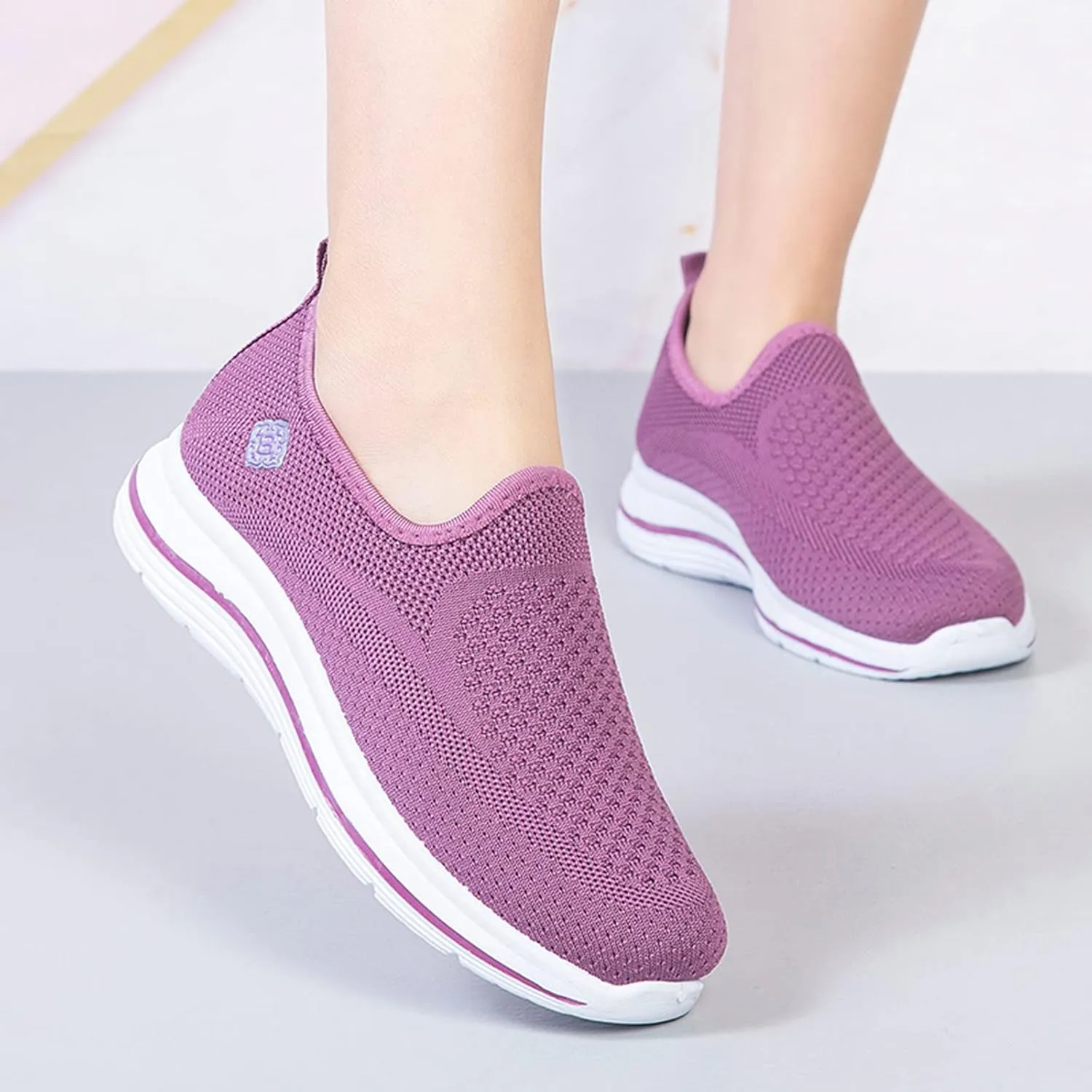 Sporty Women's Sneakers Breathable Fly Woven Mesh Slip On Casual Footwear Comfortable Outdoor Shoes for Spring