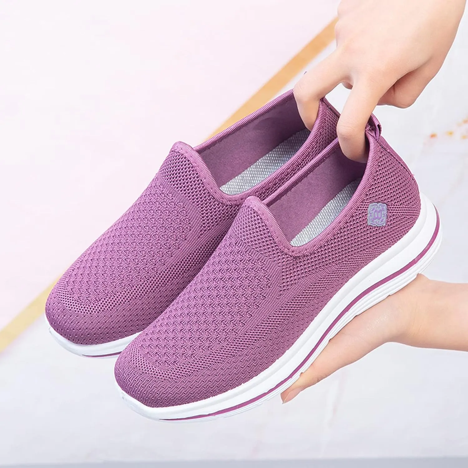 Sporty Women's Sneakers Breathable Fly Woven Mesh Slip On Casual Footwear Comfortable Outdoor Shoes for Spring