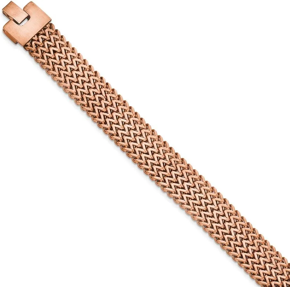 Stainless Steel Brushed Rose IP-Plated Woven Bracelet (16mm)