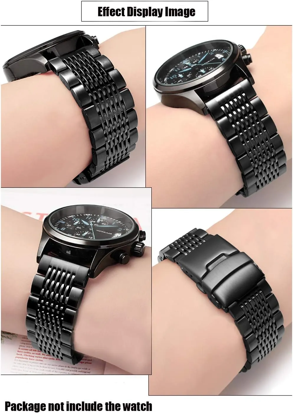 Stainless Steel Watch Band 18mm 20mm 22mm 24mm Solid Mesh Watch Bands Silver Black Metal Watch Bracelet Deployment Buckle Brushed Polished Strap for Men Women