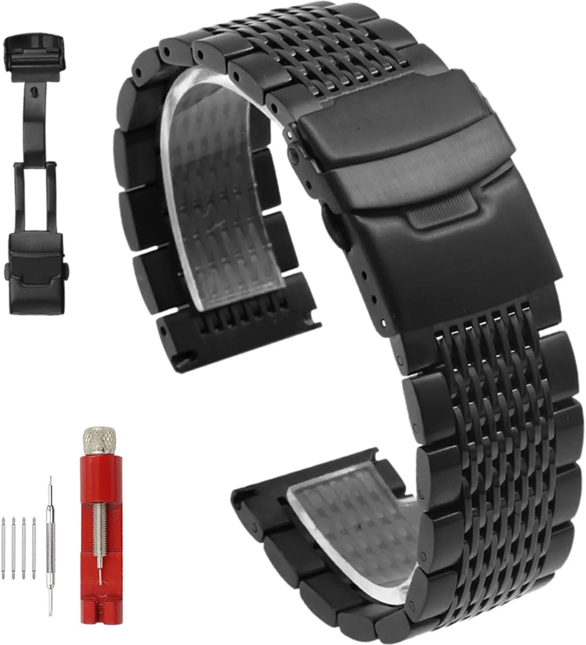 Stainless Steel Watch Band 18mm 20mm 22mm 24mm Solid Mesh Watch Bands Silver Black Metal Watch Bracelet Deployment Buckle Brushed Polished Strap for Men Women