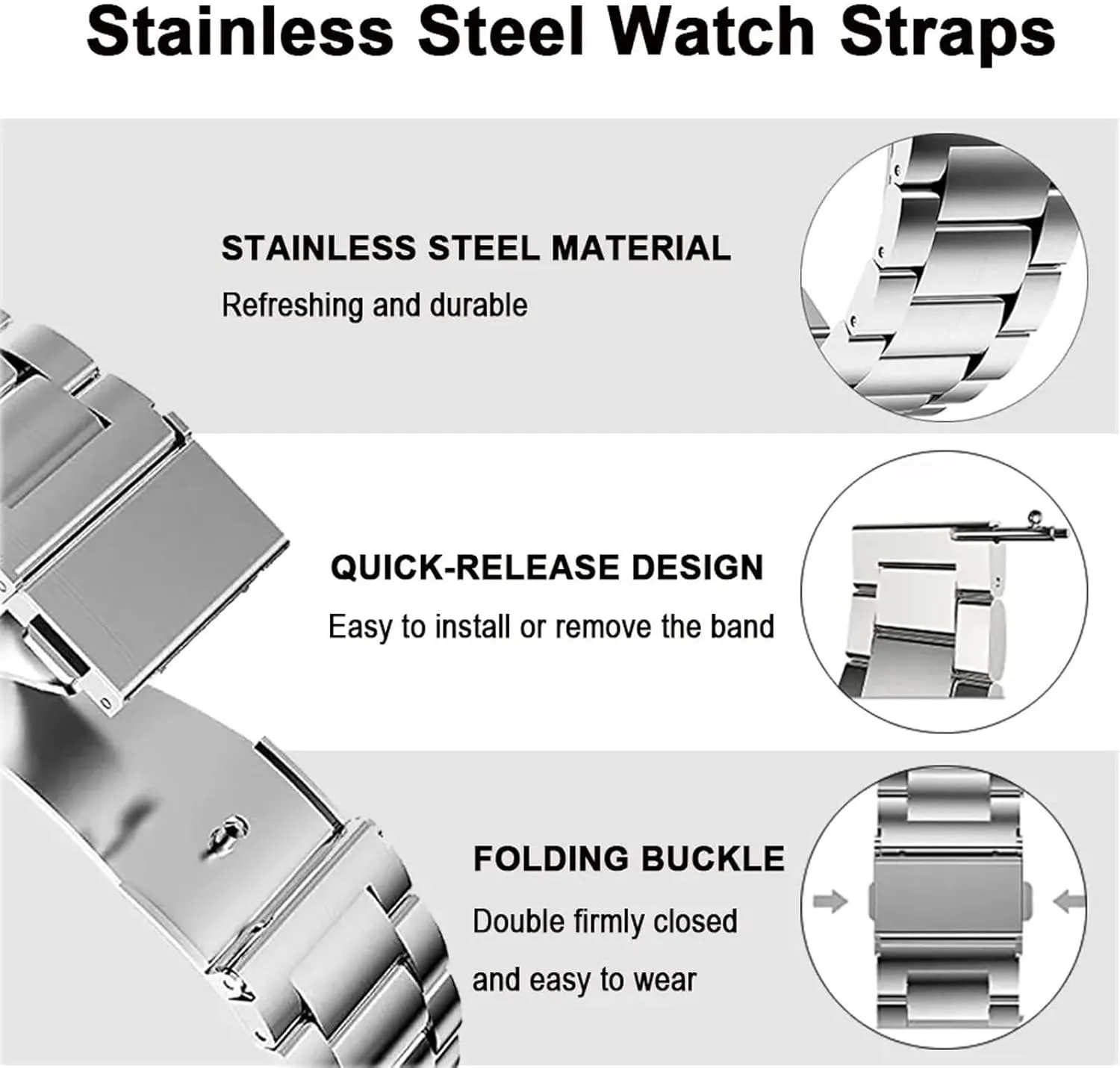 Stainless Steel Watch Band Quick Release Premium Brushed Matte Metal Watch Strap Bracelet 16mm 18mm 20mm 22mm 24mm Universal Stainless Steel Smartwatch Replacement Band Strap Men Women