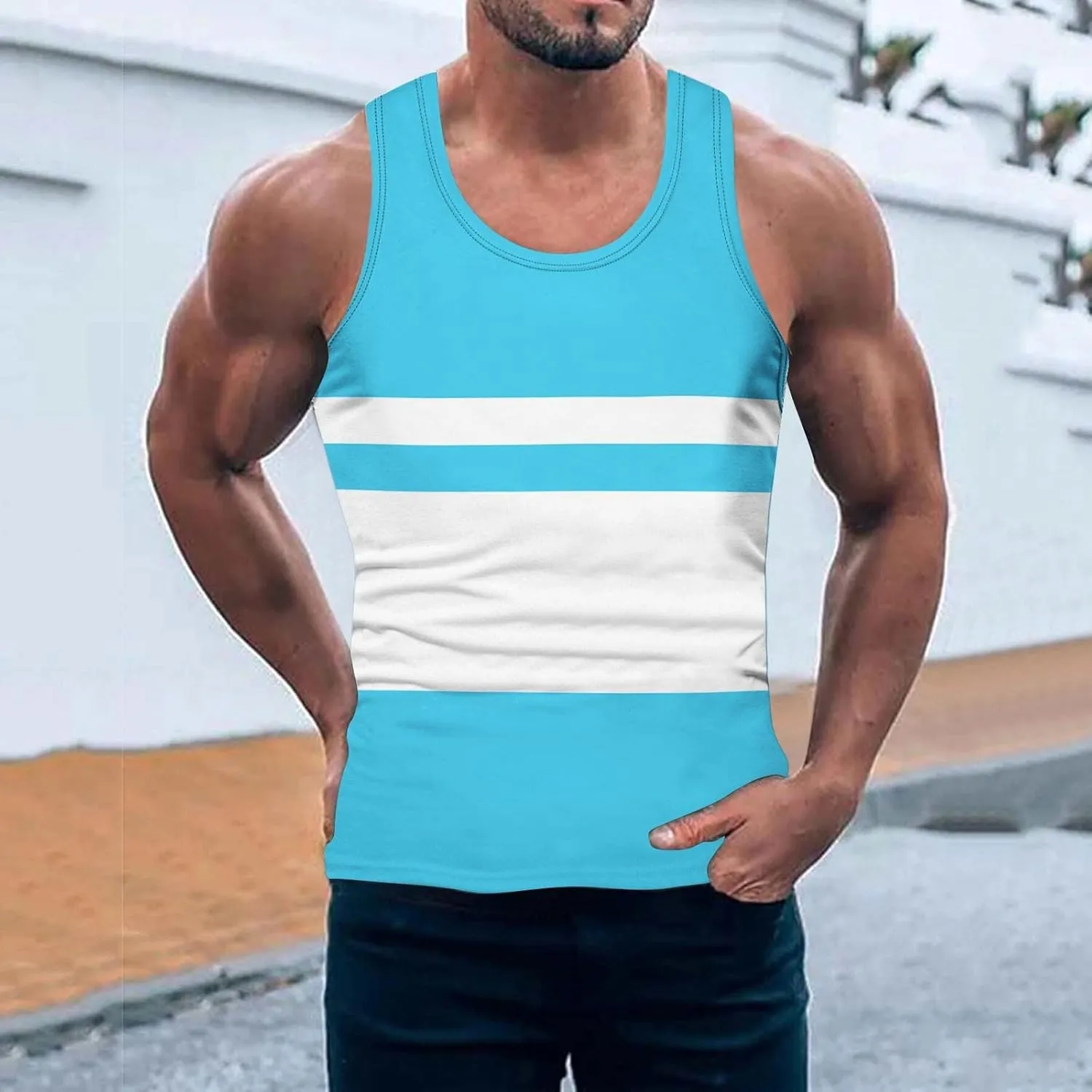 Striped Tank Tops for Men Beach Wear Graphic Sleeveless Graphic Shirts Big Tall Sports Gym Workout Casual Summer Tops