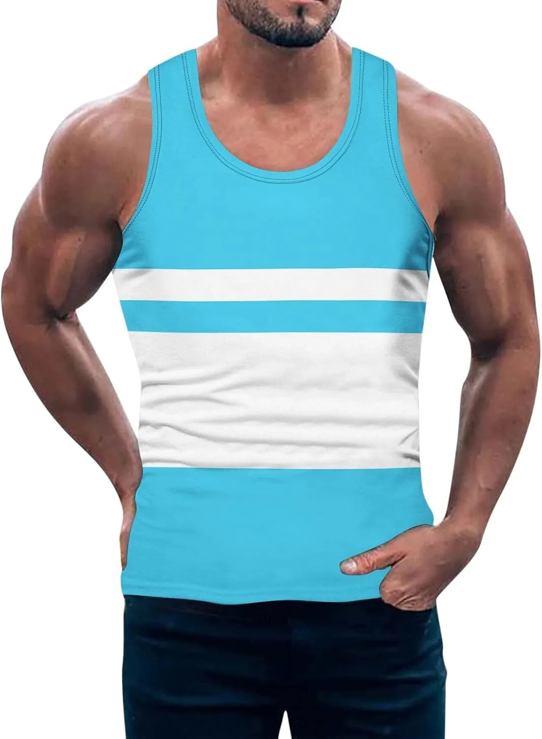 Striped Tank Tops for Men Beach Wear Graphic Sleeveless Graphic Shirts Big Tall Sports Gym Workout Casual Summer Tops