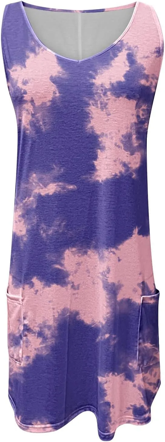 Summer Dresses for Women V Neck Tank Dress Casual Loose Sleeveless Mini Dress Flowy Beach Sundress with Pockets 2025
