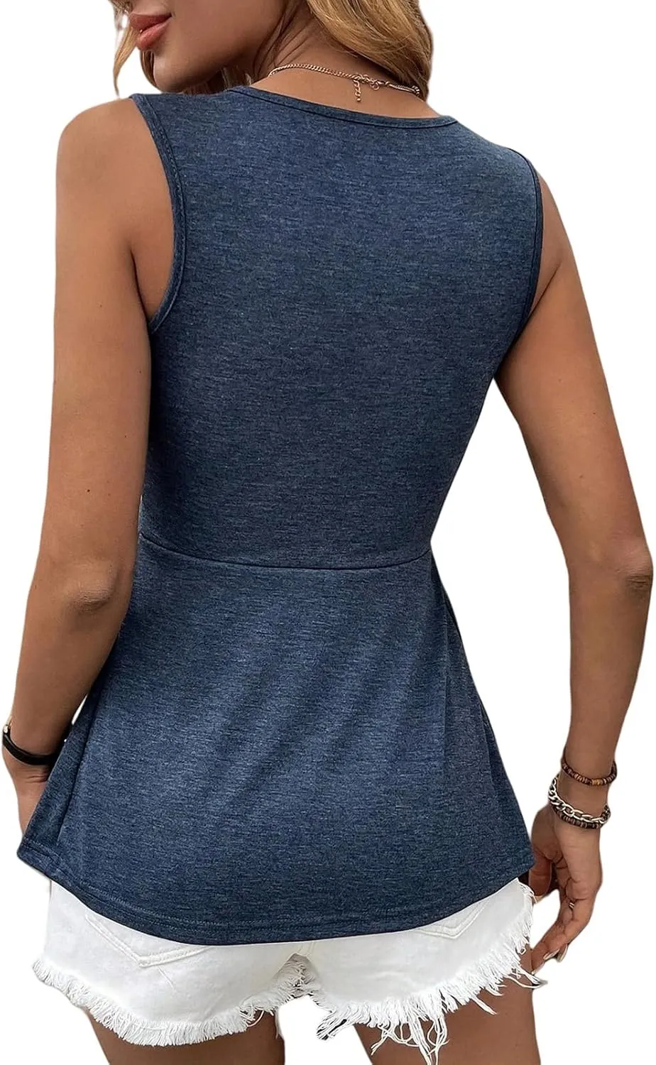 Summer Tank Top for Women Sleeveless V Neck Shirts Knotted Front Tee Summer Elegant Tunic Tops Vacaton Blouse