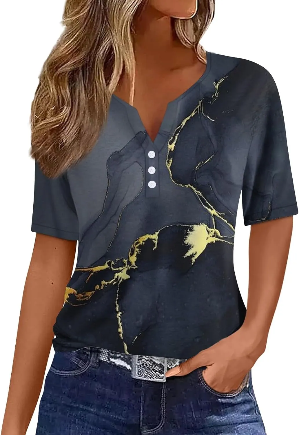 Summer Tops for Women 2025 Casual Short Sleeve V Neck Shirt Trendy Business Dressy Tunic Tops