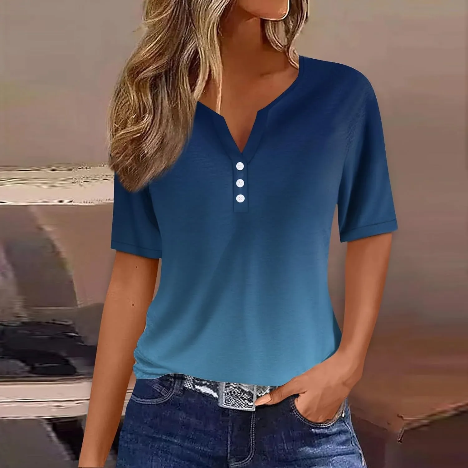 Summer Tops for Women 2025 Casual Short Sleeve V Neck Shirt Trendy Business Dressy Tunic Tops