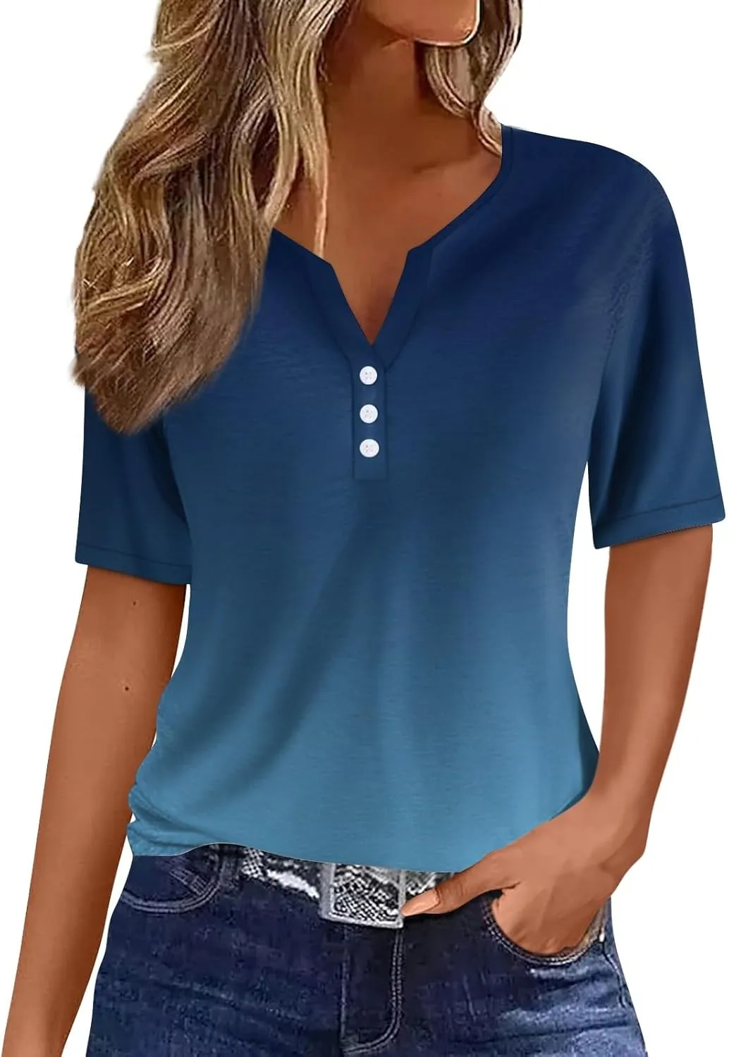 Summer Tops for Women 2025 Casual Short Sleeve V Neck Shirt Trendy Business Dressy Tunic Tops