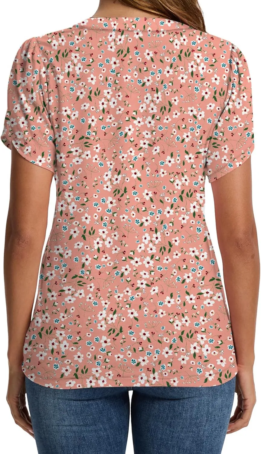 Summer Tops for Women Fashion V Neck Blouses Spring Short Sleeve Button Down Tshirts Ladies Tunics S-XXL