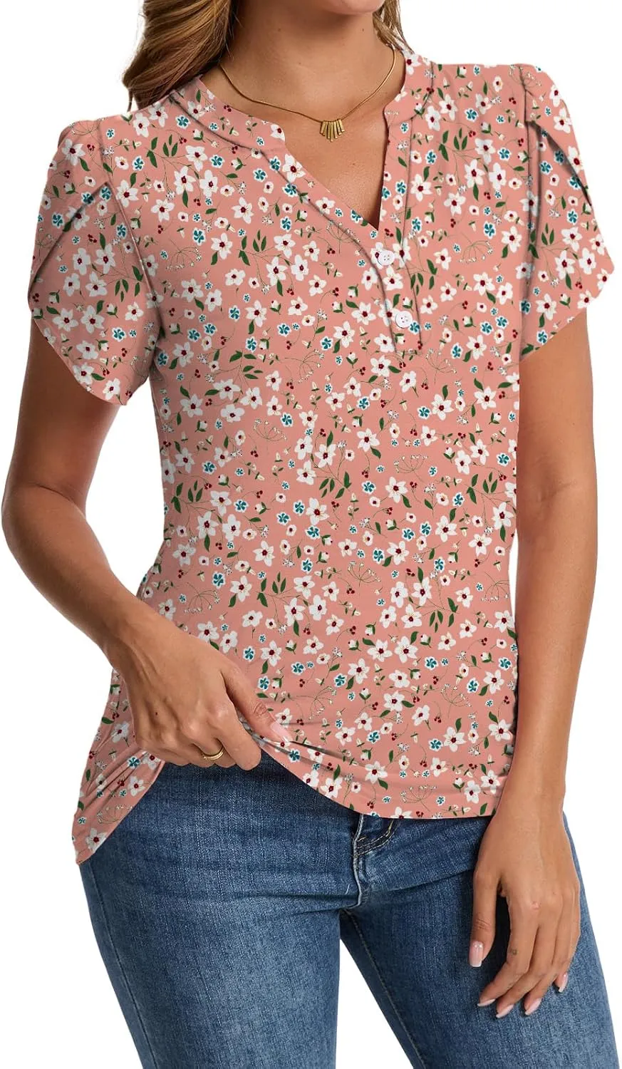 Summer Tops for Women Fashion V Neck Blouses Spring Short Sleeve Button Down Tshirts Ladies Tunics S-XXL