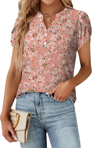 Summer Tops for Women Fashion V Neck Blouses Spring Short Sleeve Button Down Tshirts Ladies Tunics S-XXL