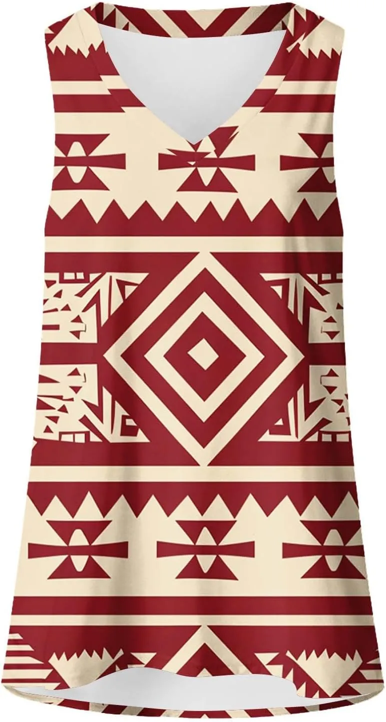 Summer Vintage Aztec Ethnic Tank Tops for Women Casual Sleeveless Western Tunic Shirts V Neck Loose Blouse T-Shirt