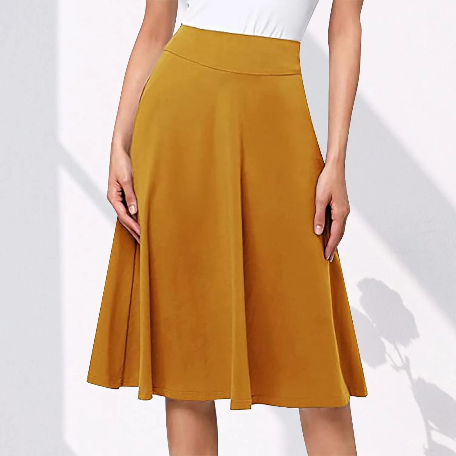 TANGNADE Plus Size Midi Skirt Summer Elastic High Waisted A-Line Flowy Below Knee Skirts Flare A-Line Skirt Business Casual