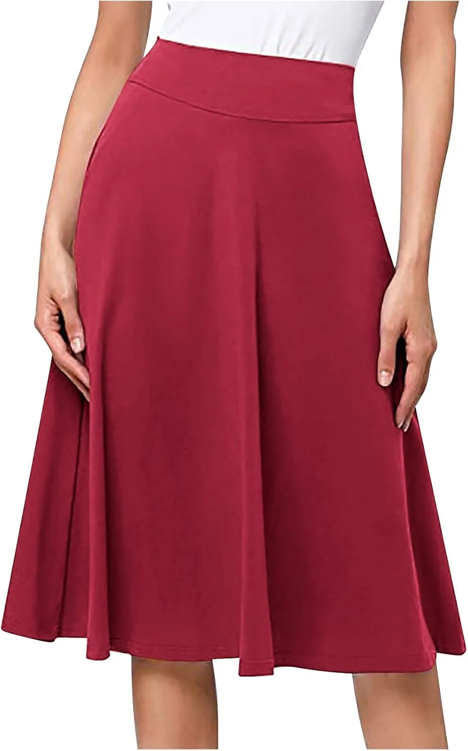 TANGNADE Plus Size Midi Skirt Summer Elastic High Waisted A-Line Flowy Below Knee Skirts Flare A-Line Skirt Business Casual