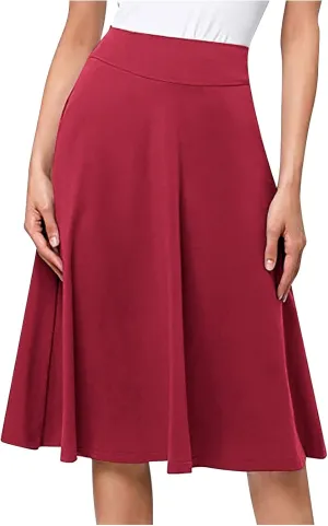 TANGNADE Plus Size Midi Skirt Summer Elastic High Waisted A-Line Flowy Below Knee Skirts Flare A-Line Skirt Business Casual