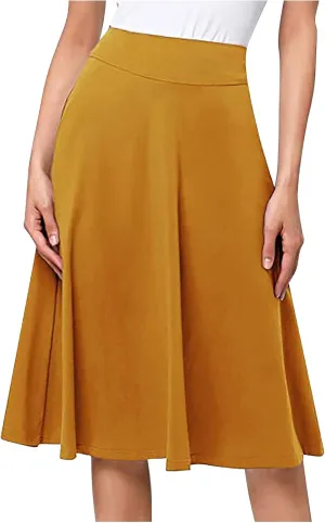 TANGNADE Plus Size Midi Skirt Summer Elastic High Waisted A-Line Flowy Below Knee Skirts Flare A-Line Skirt Business Casual