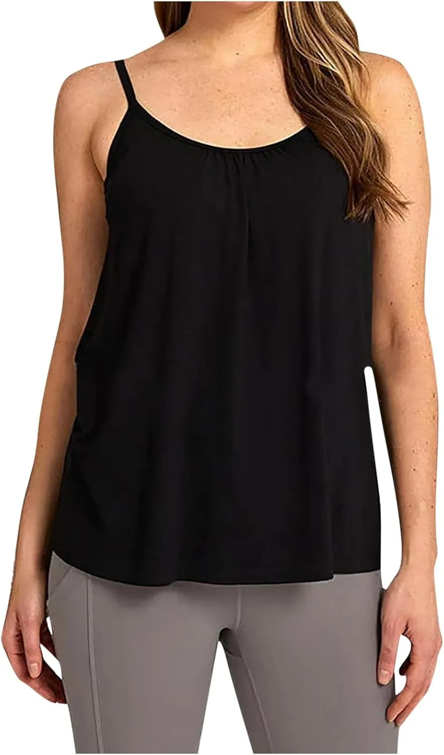 Tank Top with Built in Bra for Women Women's Cool Flowy Bra Cami | with Built-in Cups | Relaxed Fit | Adjustable Spaghetti