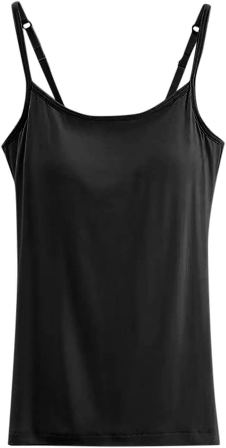 Tank Top with Built in Bra for Women Women's Cool Flowy Bra Cami | with Built-in Cups | Relaxed Fit | Adjustable Spaghetti