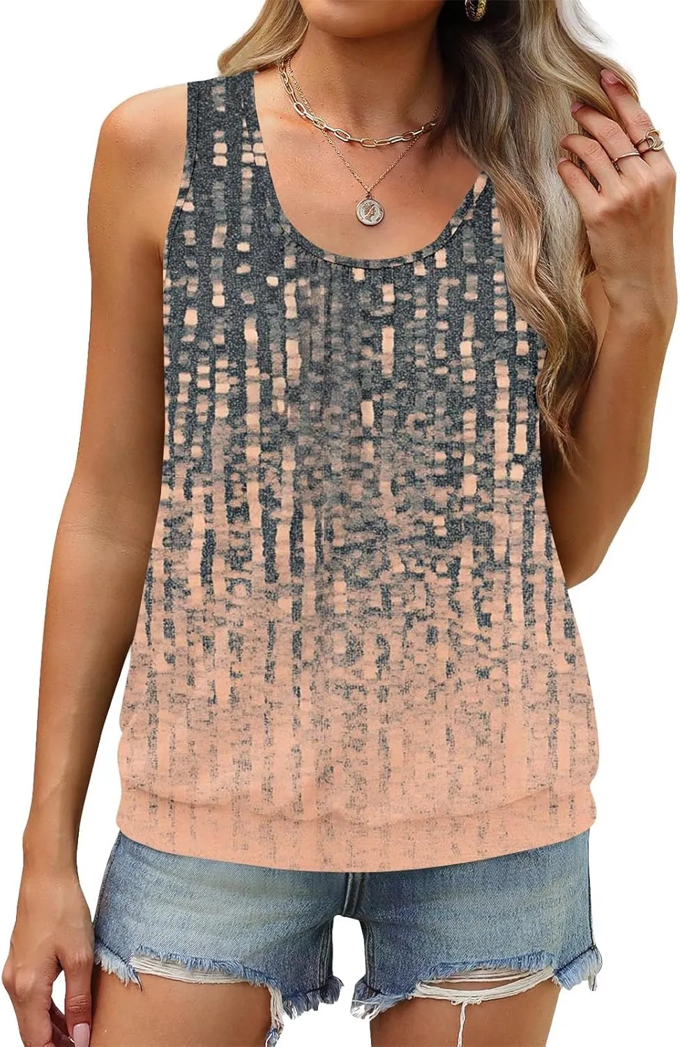 Tank Tops for Women Fashion Sleeveless Trendy Tops 2025 Sexy Ruched Crew Neck Floral Print Shirts Summer Casual Tops