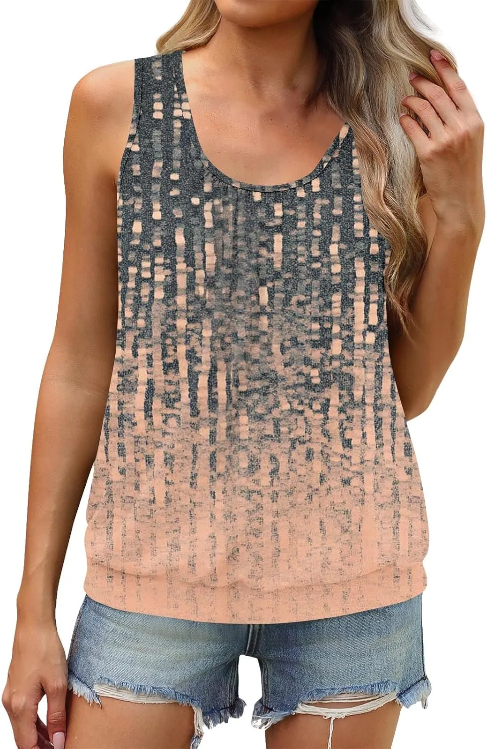 Tank Tops for Women Fashion Sleeveless Trendy Tops 2025 Sexy Ruched Crew Neck Floral Print Shirts Summer Casual Tops