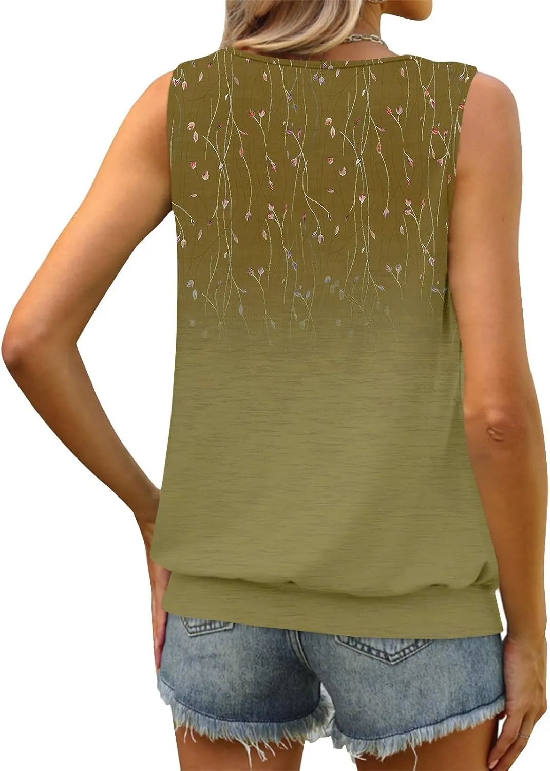 Tank Tops for Women Fashion Sleeveless Trendy Tops 2025 Sexy Ruched Crew Neck Floral Print Shirts Summer Casual Tops