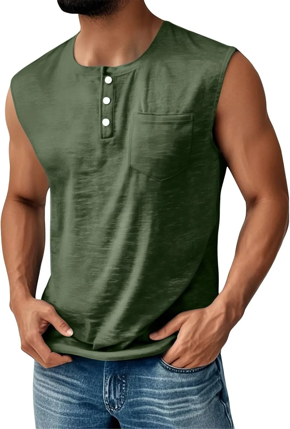 Tank Tops Men Sleeveless Henley Shirts for Men Distressed Washed Button Down T-Shirt Summer Vintage Muscle Solid Tees