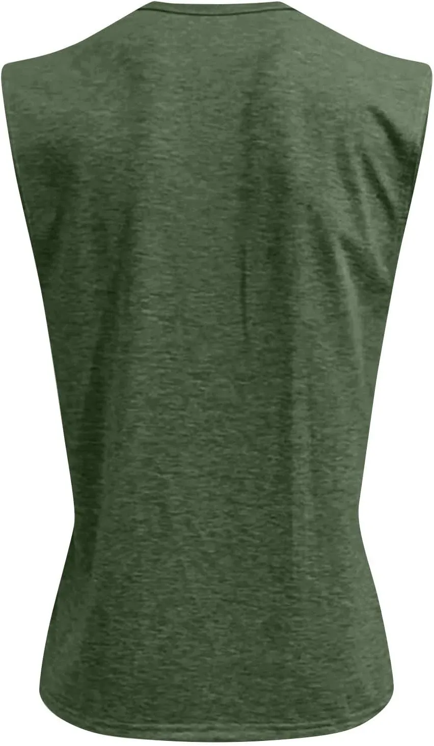 Tank Tops Men Sleeveless Henley Shirts for Men Distressed Washed Button Down T-Shirt Summer Vintage Muscle Solid Tees