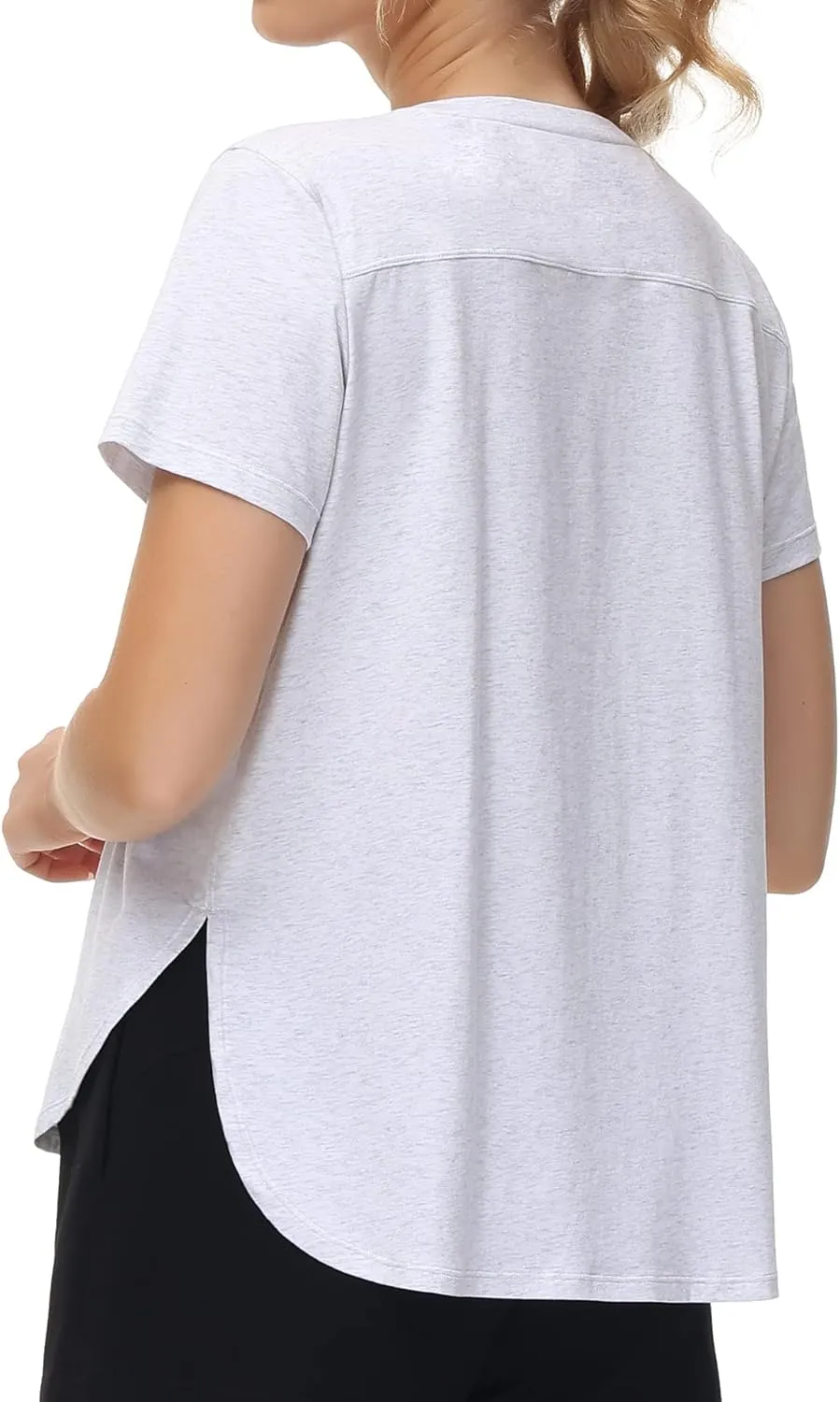 THE GYM PEOPLE Women's Workout T-Shirts Loose Fit Short Sleeve Cotton Running Basic Tee Tops with Split Hem