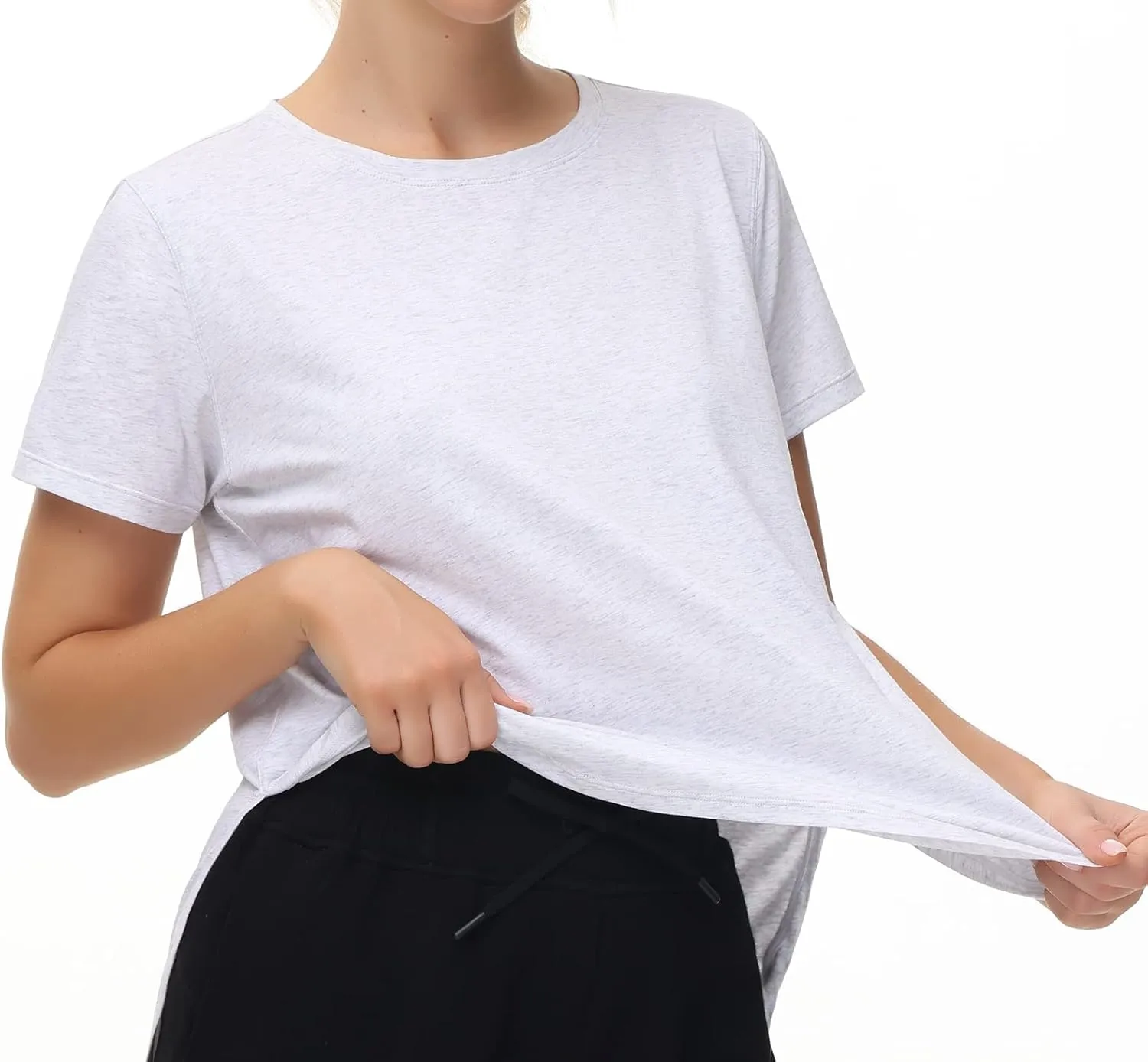 THE GYM PEOPLE Women's Workout T-Shirts Loose Fit Short Sleeve Cotton Running Basic Tee Tops with Split Hem