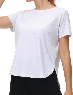 THE GYM PEOPLE Women's Workout T-Shirts Loose Fit Short Sleeve Cotton Running Basic Tee Tops with Split Hem
