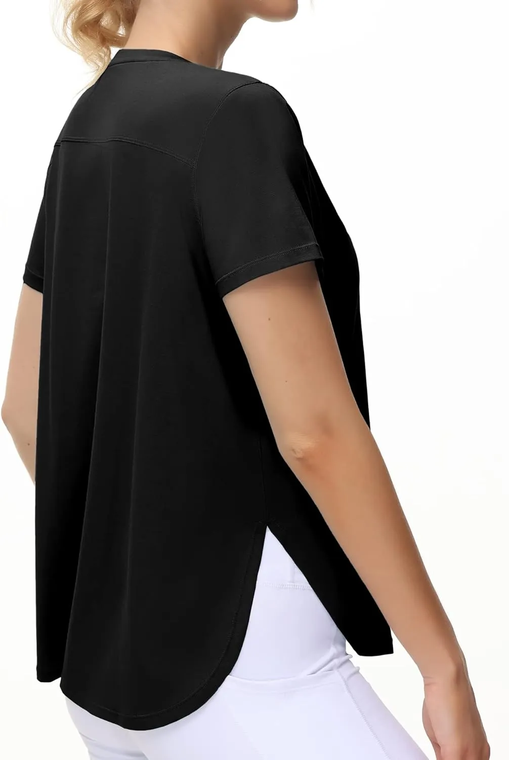 THE GYM PEOPLE Women's Workout T-Shirts Loose Fit Short Sleeve Cotton Running Basic Tee Tops with Split Hem