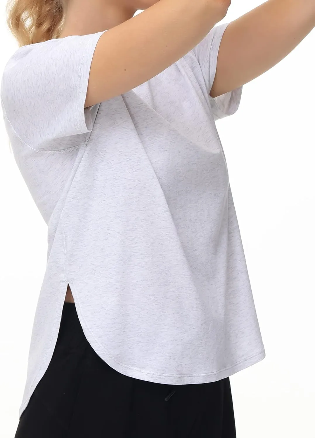 THE GYM PEOPLE Women's Workout T-Shirts Loose Fit Short Sleeve Cotton Running Basic Tee Tops with Split Hem