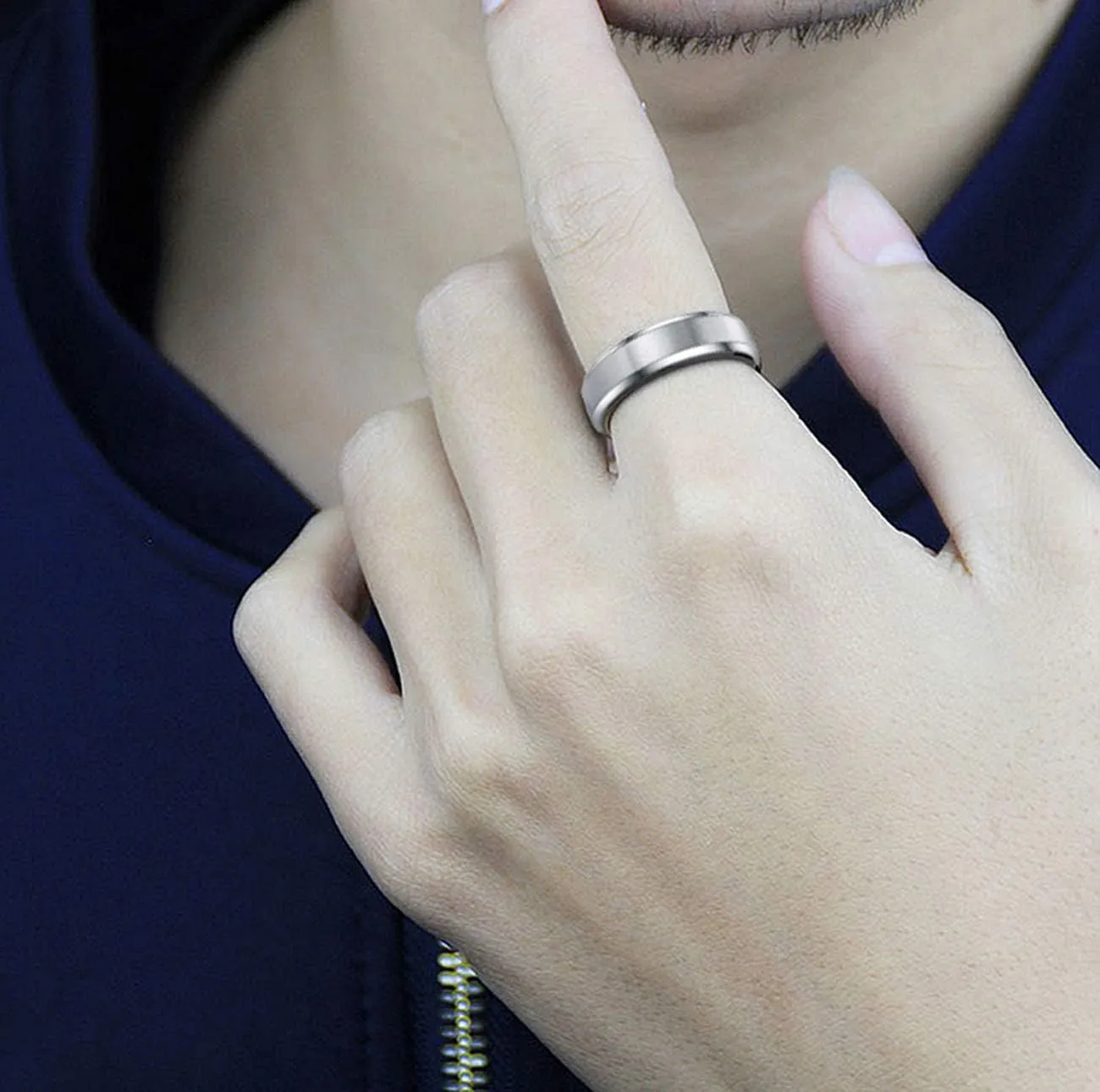 Tornito Stainless Steel Brushed Ring Wedding Band Matte Finish Beveled Polished Edge Comfort Fit for Men Women 8MM