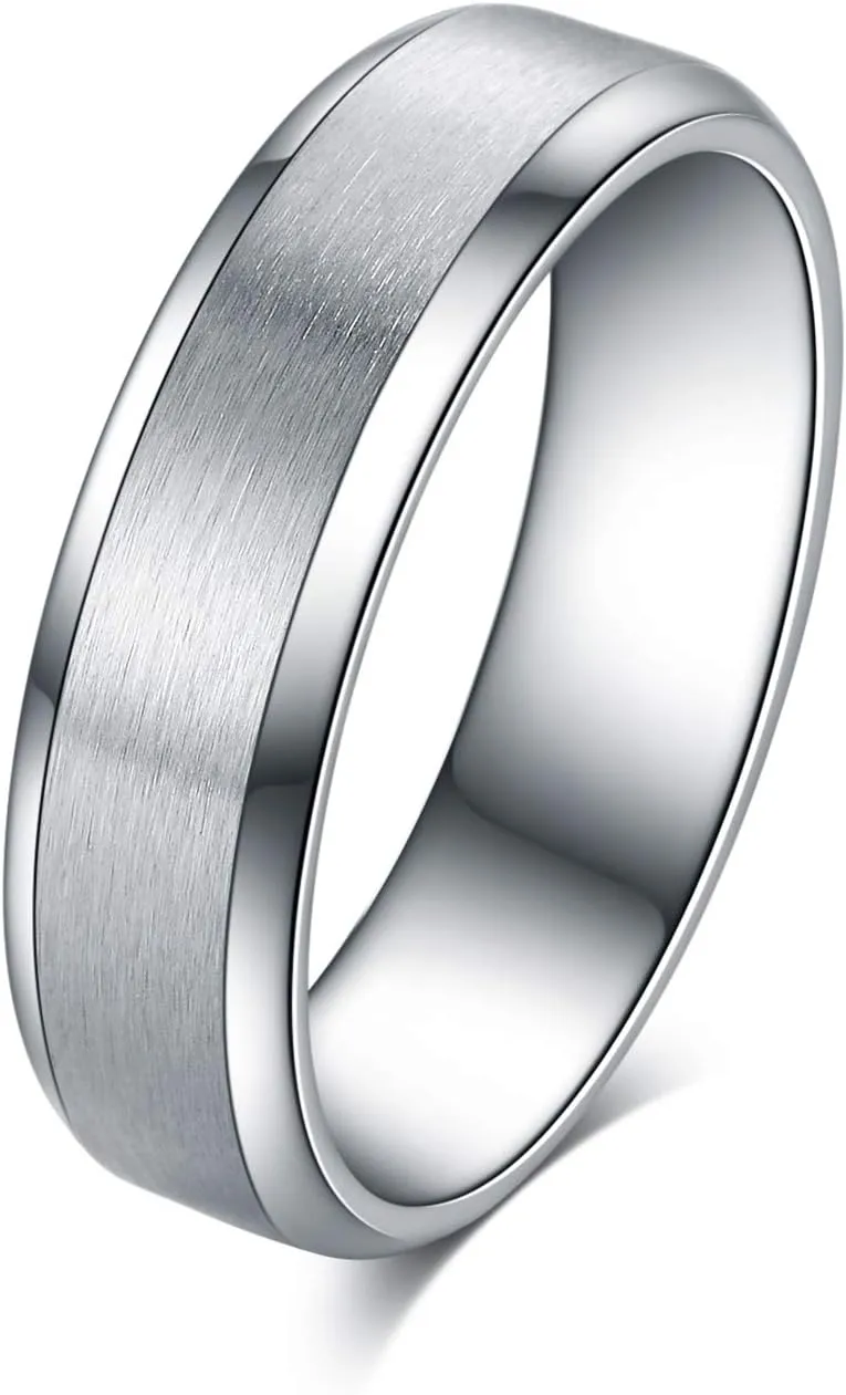 Tornito Stainless Steel Brushed Ring Wedding Band Matte Finish Beveled Polished Edge Comfort Fit for Men Women 8MM