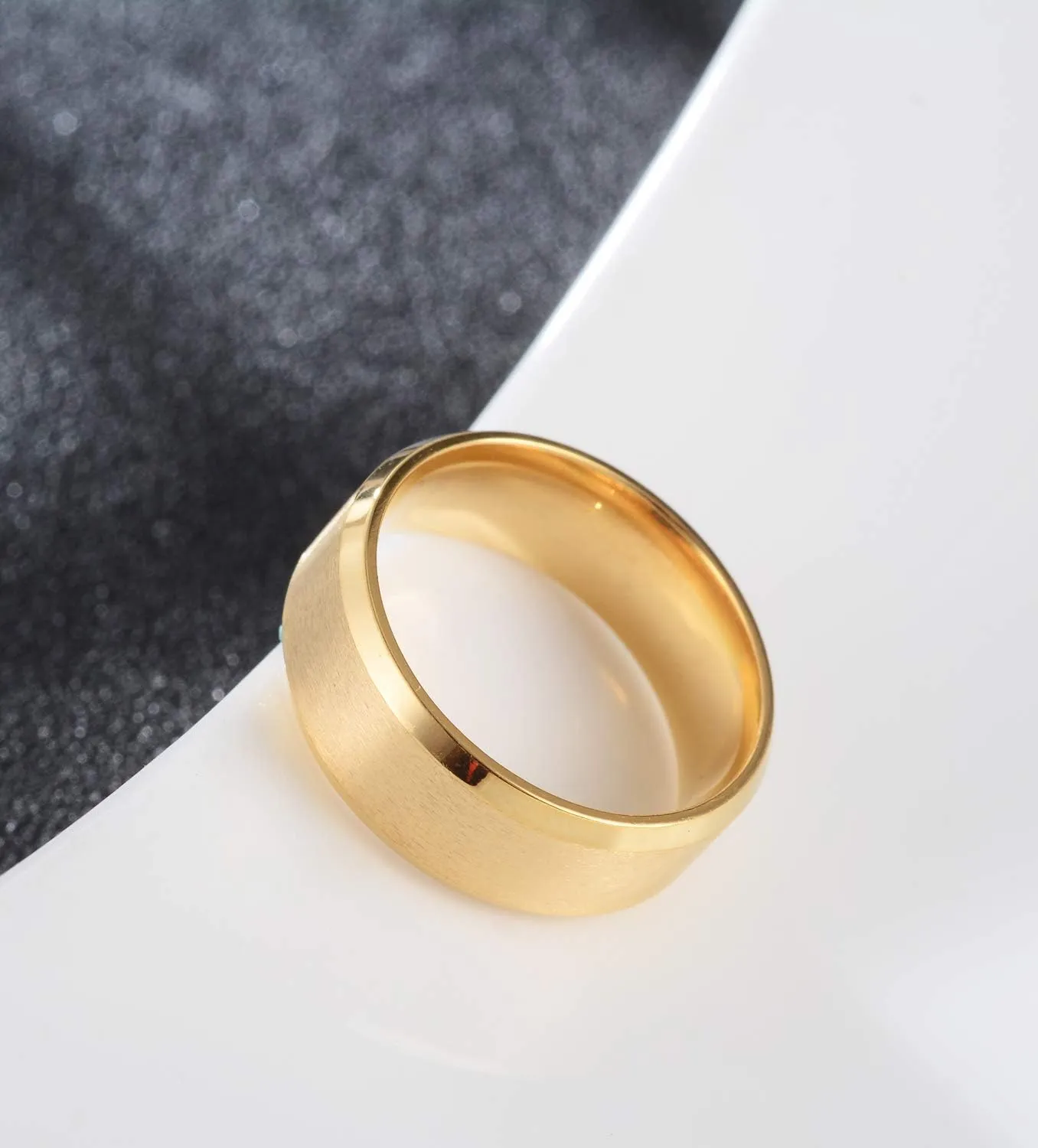 Tornito Stainless Steel Brushed Ring Wedding Band Matte Finish Beveled Polished Edge Comfort Fit for Men Women 8MM