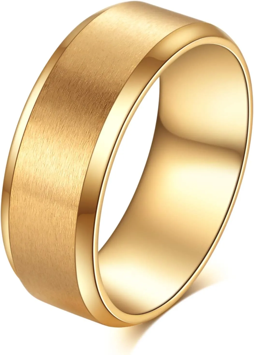 Tornito Stainless Steel Brushed Ring Wedding Band Matte Finish Beveled Polished Edge Comfort Fit for Men Women 8MM