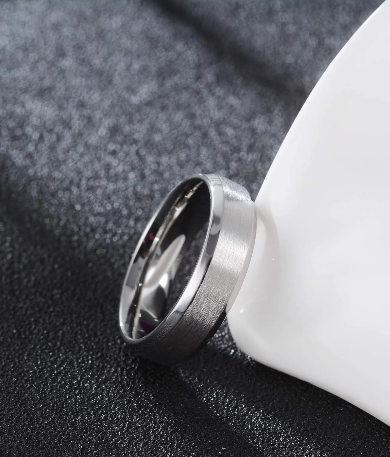 Tornito Stainless Steel Brushed Ring Wedding Band Matte Finish Beveled Polished Edge Comfort Fit for Men Women 8MM