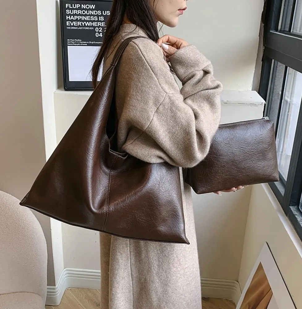 Tote Bags for Women Vegan Leather 2pcs Top Handle Satchel Purse Oversized Shoulder Handbag Hobo Bags
