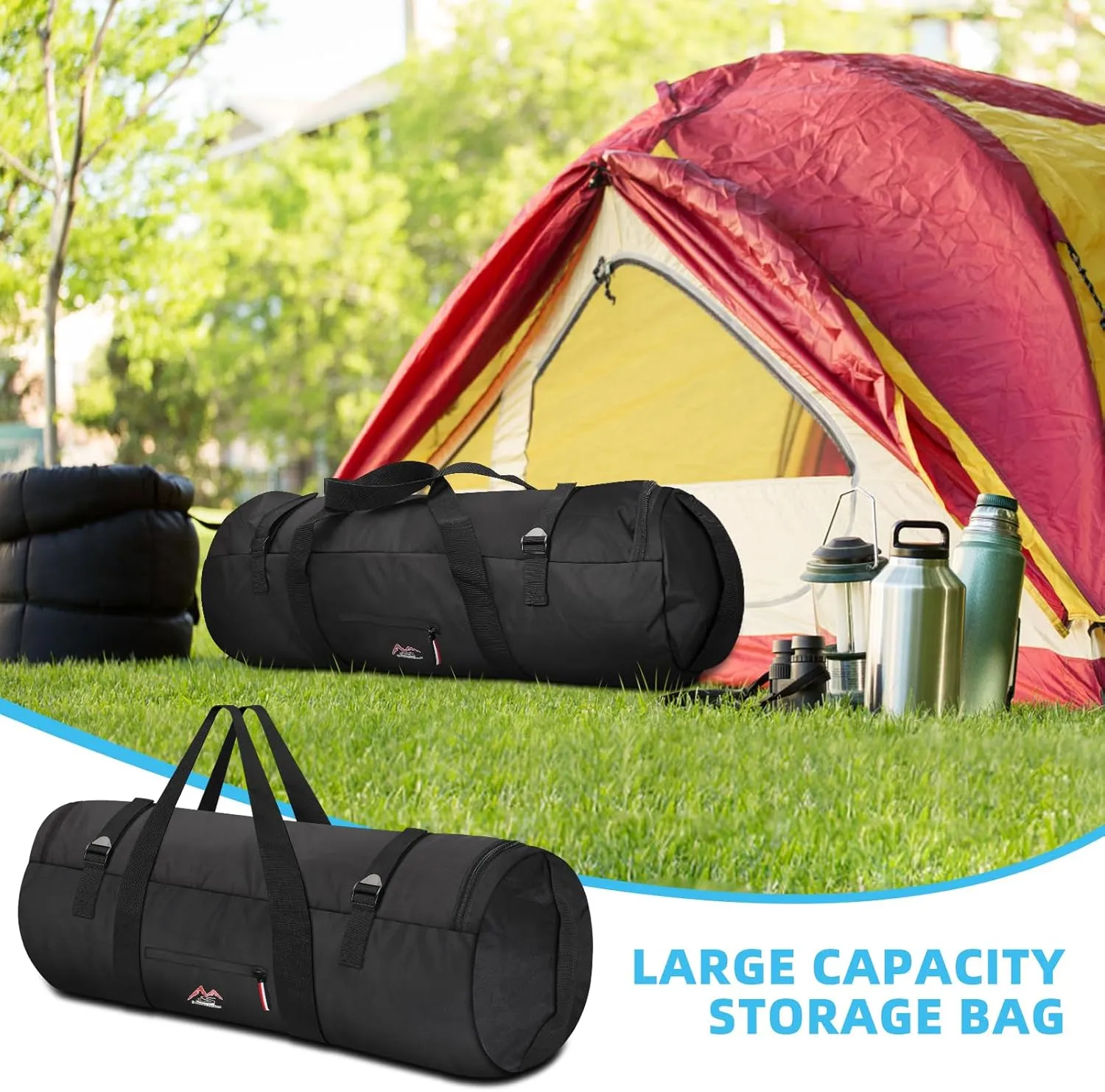 Travel Duffel Bag 37L/63L/125L Oversized Duffel Bag, Upgrade Zipper, Durable and Waterproof, Suitable for Camping Bag Travel Storage Bag Tent StorageBag Sports Equipment Bag (Black, XL125L)