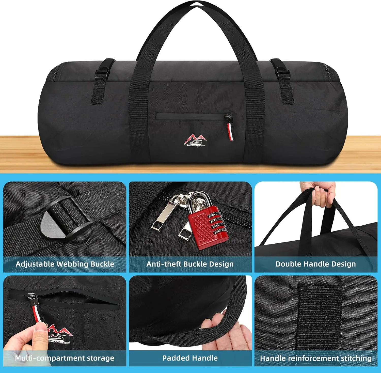 Travel Duffel Bag 37L/63L/125L Oversized Duffel Bag, Upgrade Zipper, Durable and Waterproof, Suitable for Camping Bag Travel Storage Bag Tent StorageBag Sports Equipment Bag (Black, XL125L)