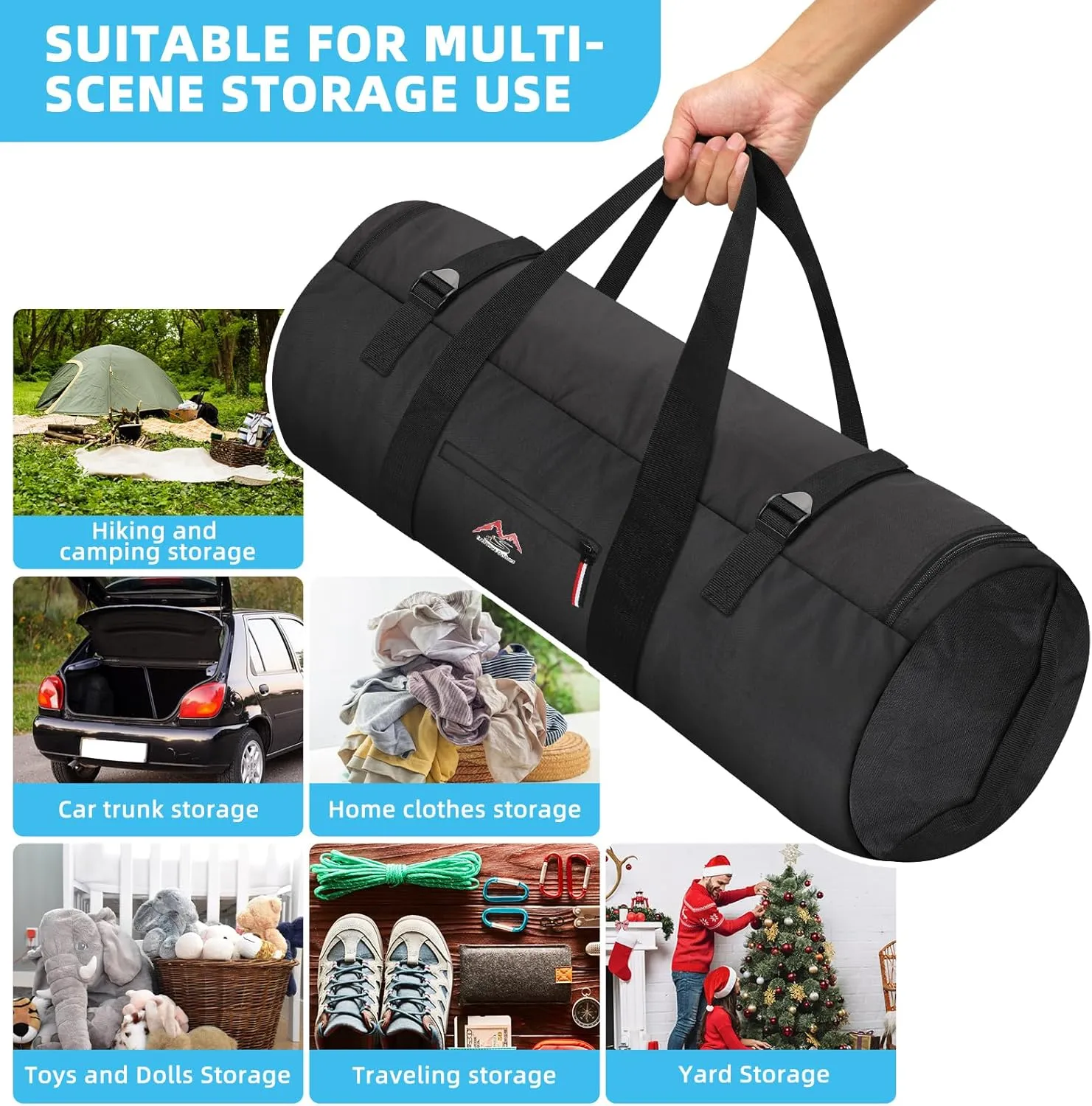 Travel Duffel Bag 37L/63L/125L Oversized Duffel Bag, Upgrade Zipper, Durable and Waterproof, Suitable for Camping Bag Travel Storage Bag Tent StorageBag Sports Equipment Bag (Black, XL125L)