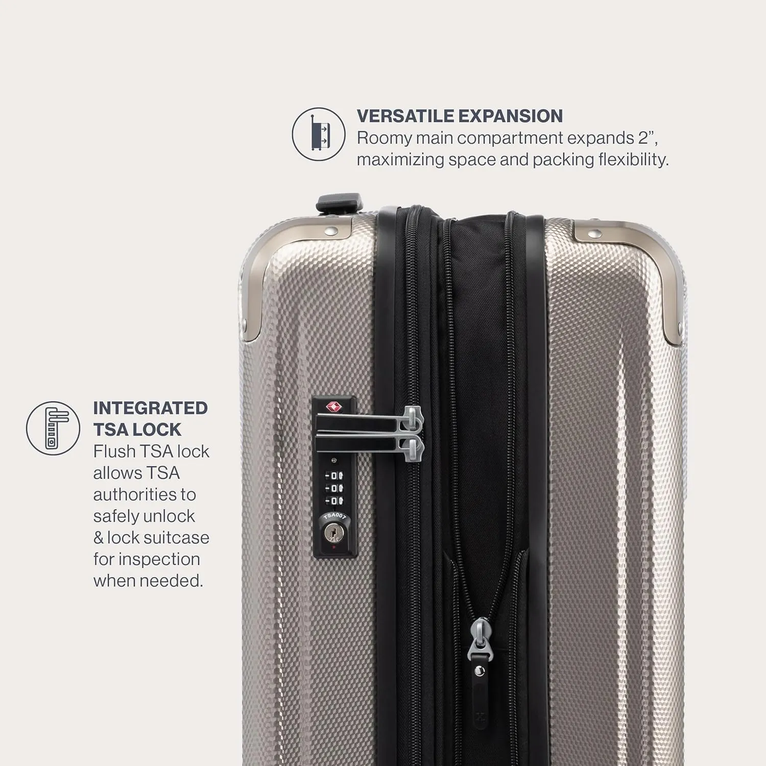 Travelpro Pathways 3 Hardside Expandable Luggage, 8 Spinner Wheels, Lightweight Hard Shell Suitcase, Checked Medium 25 Inch, Champagne