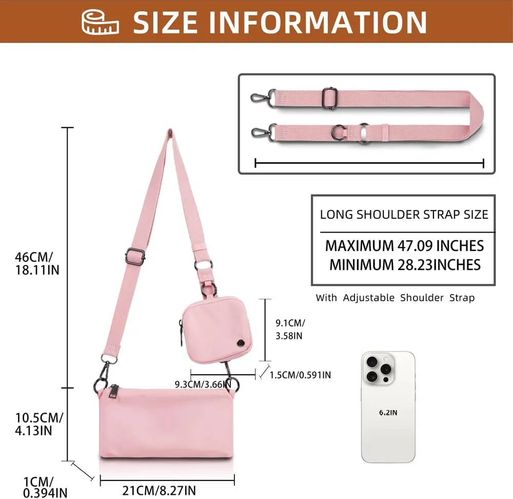 Trendy Crossbody Bags for Women Lightweight Nylon Shoulder Bag waterproof Waist Packs small purse for Travel sports