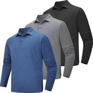 TVKSOM 5 Pack Polo Shirts for Men Long Sleeve Quick Dry Mens Polo Shirts Golf T Shirt Moisture Wicking Casual Workout
